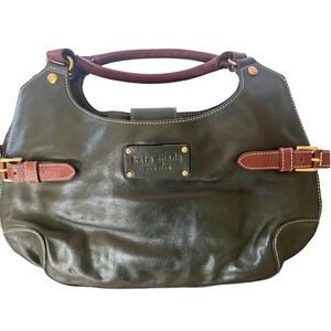 Kate Spade New York Leather Hobo Bag Olive Green Burgundy Buckle Shoulder Bag